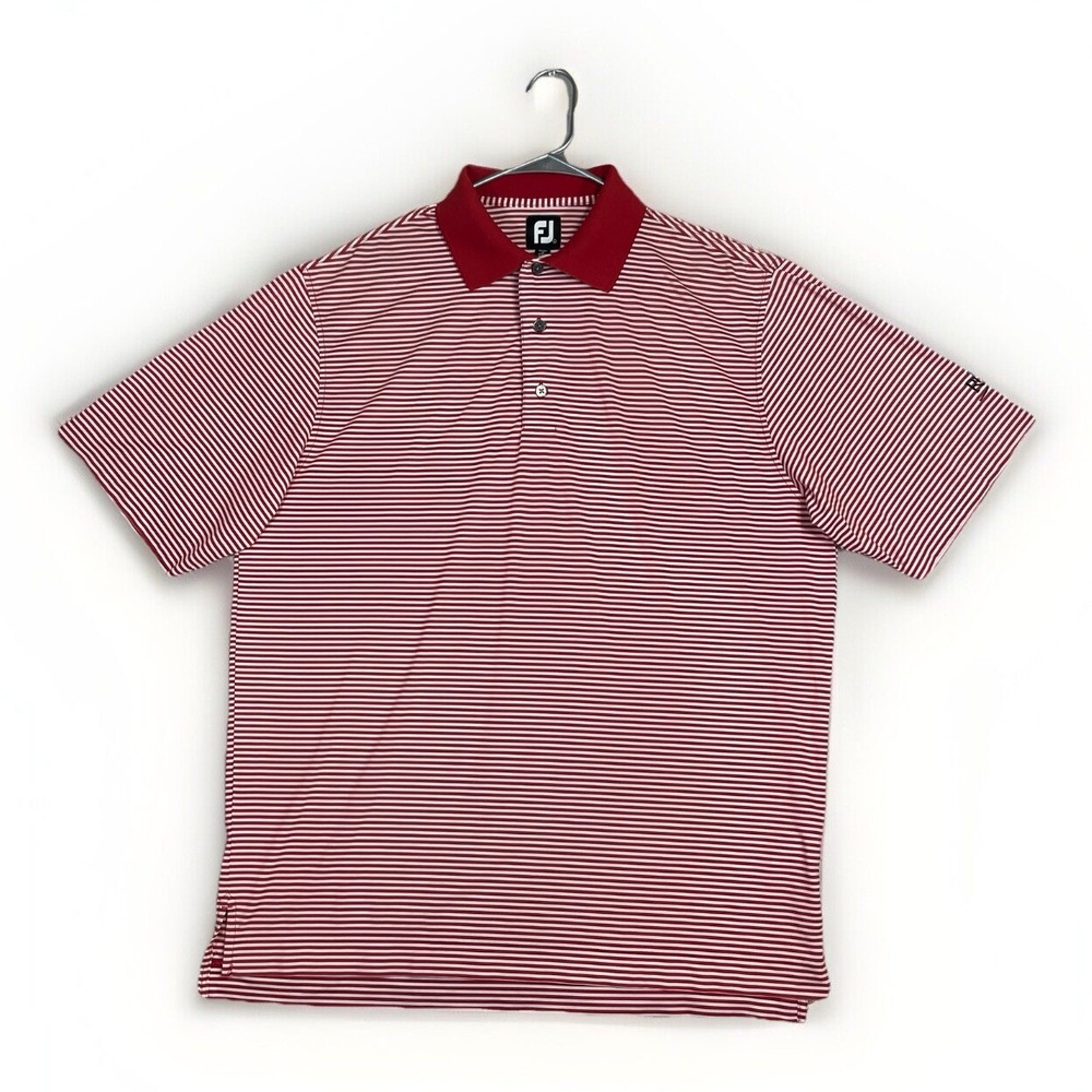 FootJoy FJ Polo Shirt Men's Short Sleeve Stretch Striped Golf Performance Red L